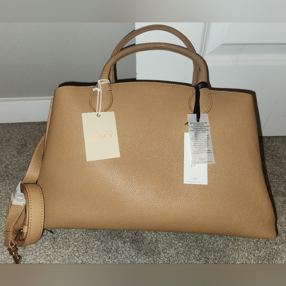 Iacucci Pebbled Italian Leather Tote Satchel Handbag in Light Brown; New w/ Tags